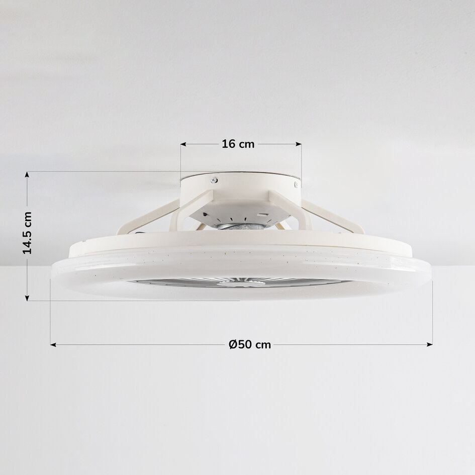 Ventilateur de plafond  gris et blanc avec télécommande, application TUYA et RGBWW - Mira