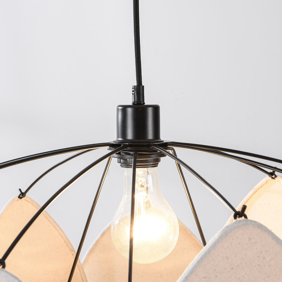 Linnen hanglamp, wit met zwart - Floare