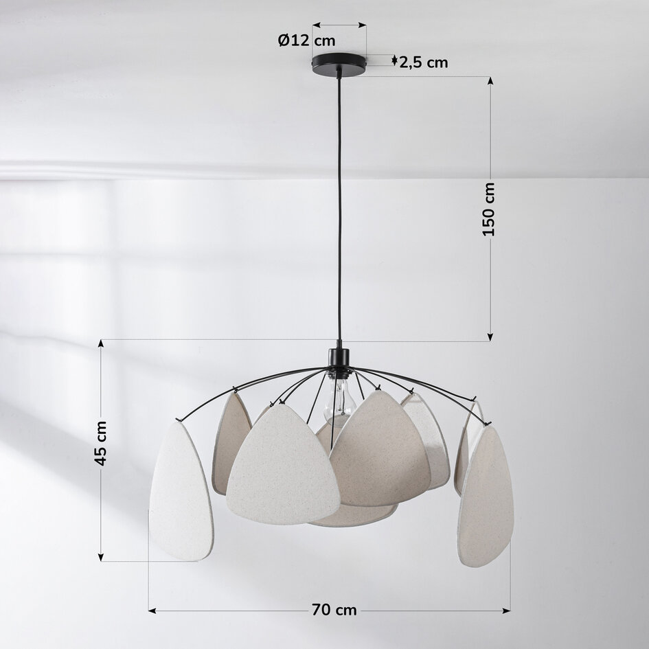 Linnen hanglamp, wit met zwart - Floare