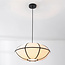 Minimalistische linnen hanglamp Ovala - wit met zwarte accenten