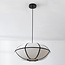 Minimalistische linnen hanglamp Ovala - wit met zwarte accenten