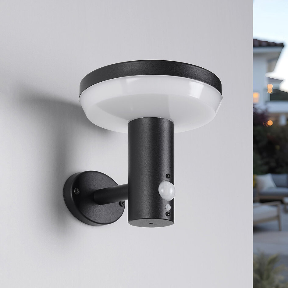 Applique solaire d'extérieur moderne noire avec capteur - Dimmy