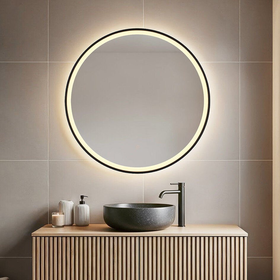 Miroir de salle de bain avec éclairage Radi Ø60 cm - LEDs dimmables avec capteur tactile, couleurs réglables et miroir chauffant
