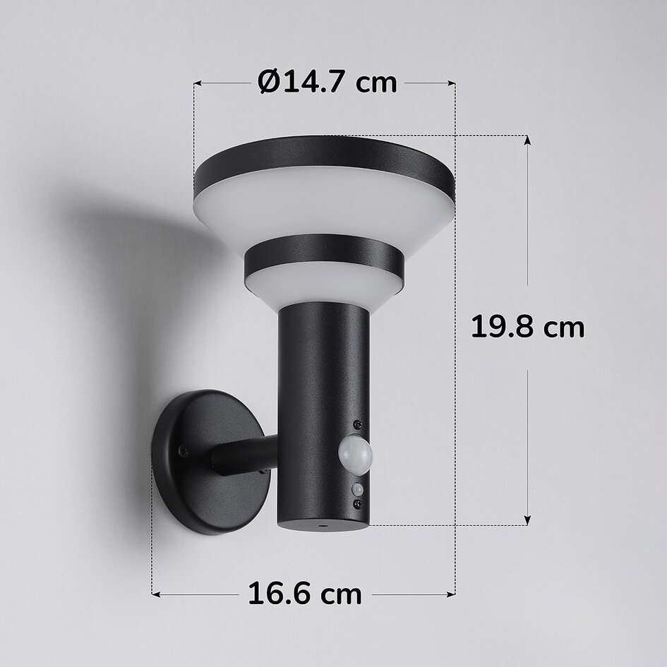 Applique solaire moderne d'extérieur noire avec capteur - Kensington