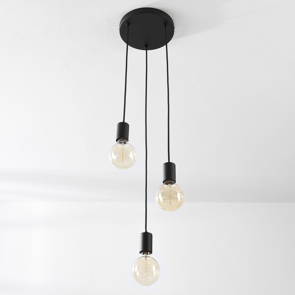 3-lichts moderne snoerpendel Illumine - zwart (excl. E27 lampen)