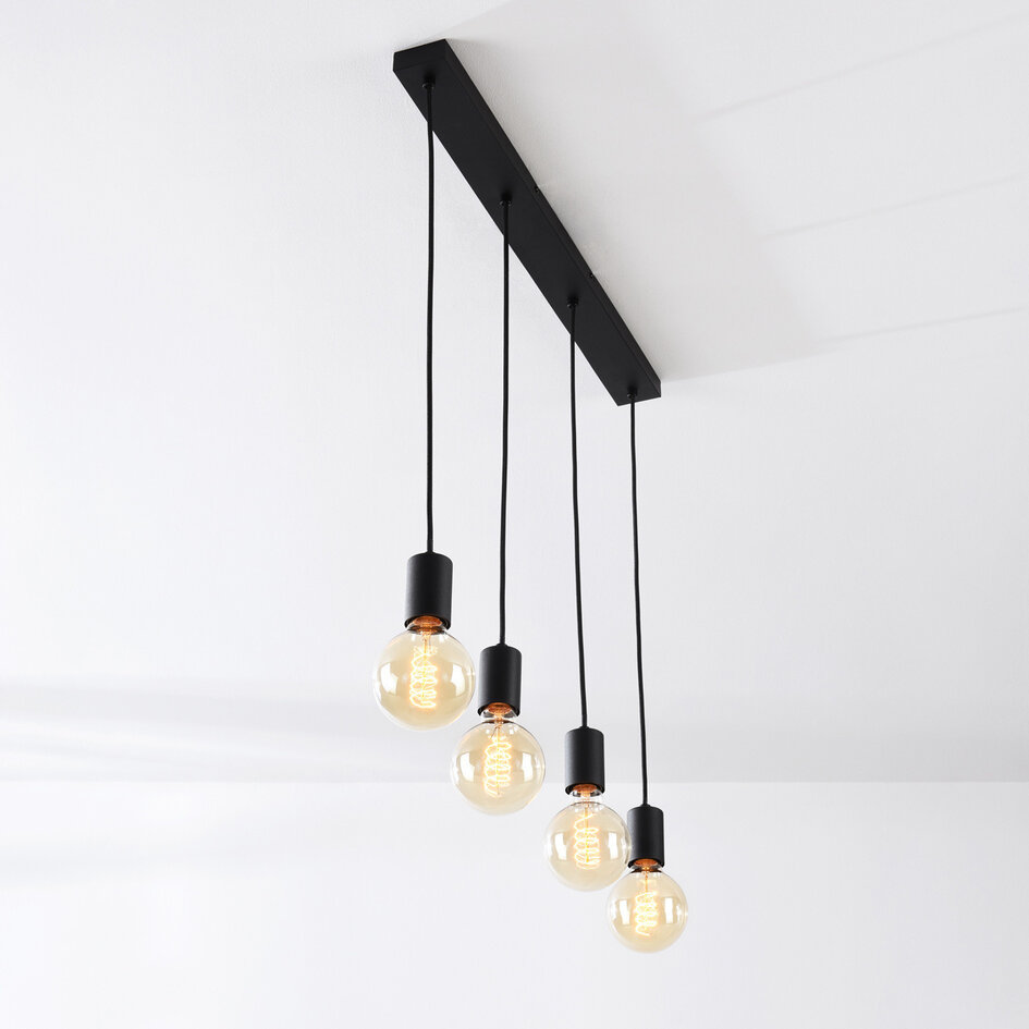Suspension 4 lumières sur câble Nivelle - noir (ampoules E27 non incluses)