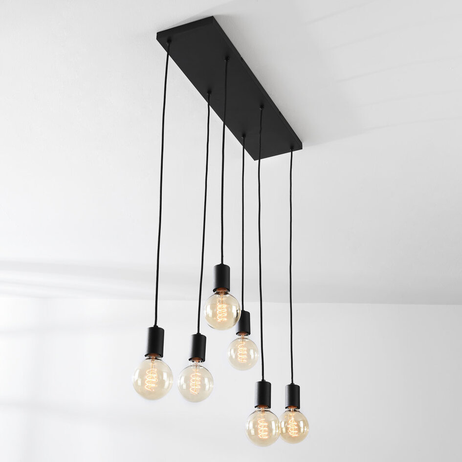 Lampe suspendue industrielle à 6 lumières Nivelle - noir