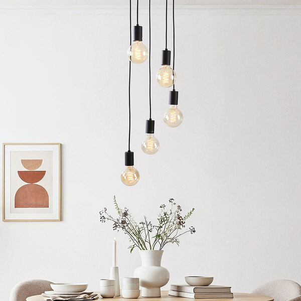 Suspension industrielle à 5 lumières Illumine - noir