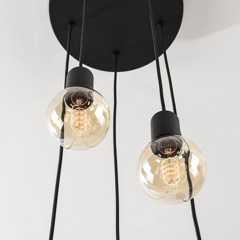 Suspension industrielle à 5 lumières Illumine - noir