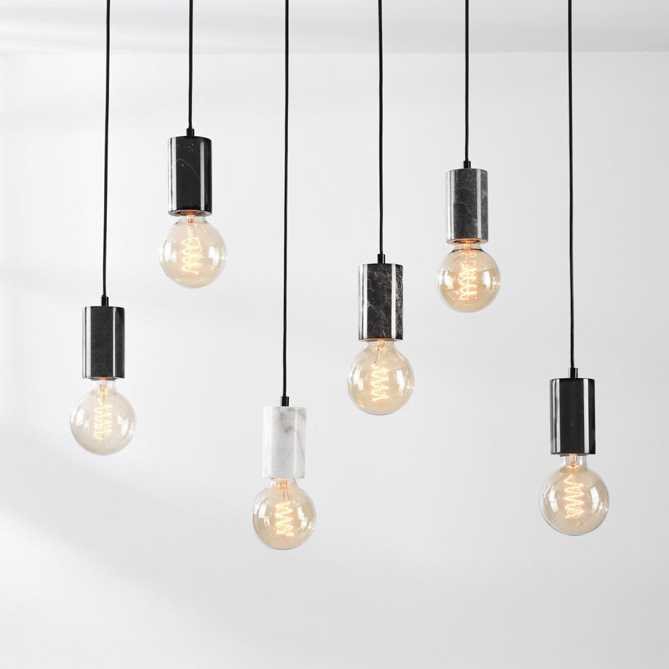 Suspension araignée 6 lumières Caverna - noir avec détails en marbre (ampoules E27 non incluses)