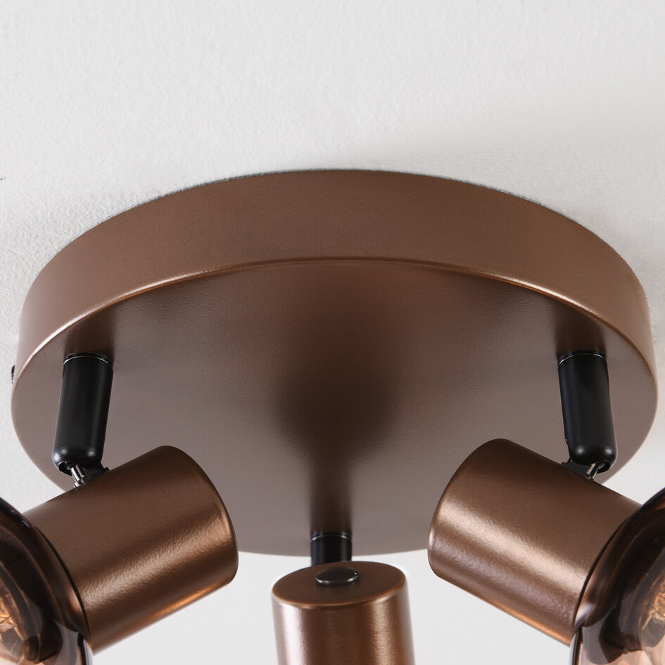 Plafondlamp Terra in bruin met drie glazen bollen