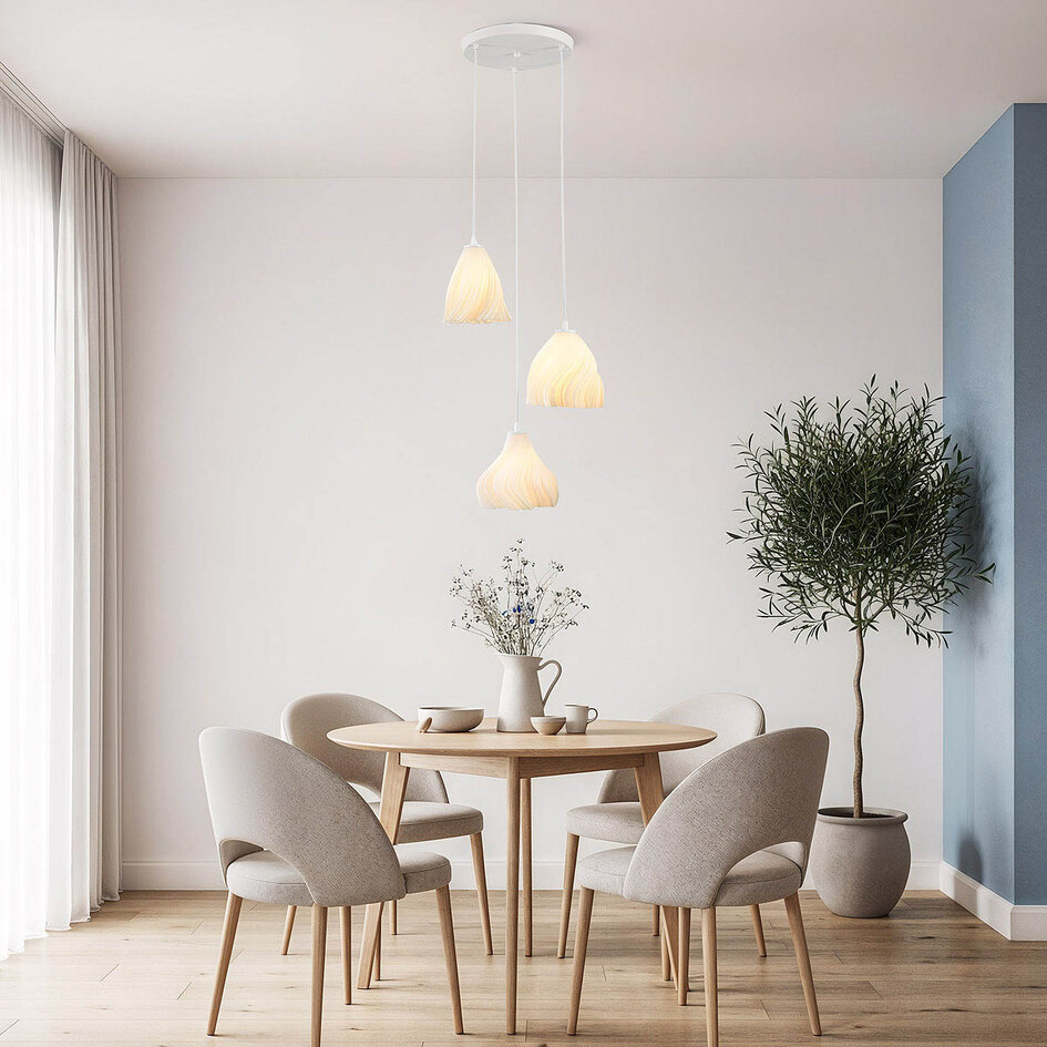 3-lichts hanglamp Inswa 3D-geprint met golvend design