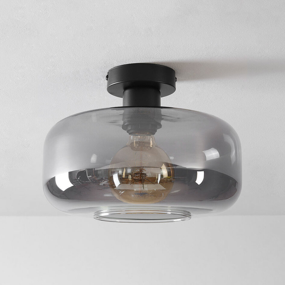 Plafonnier dôme noir avec verre fumé