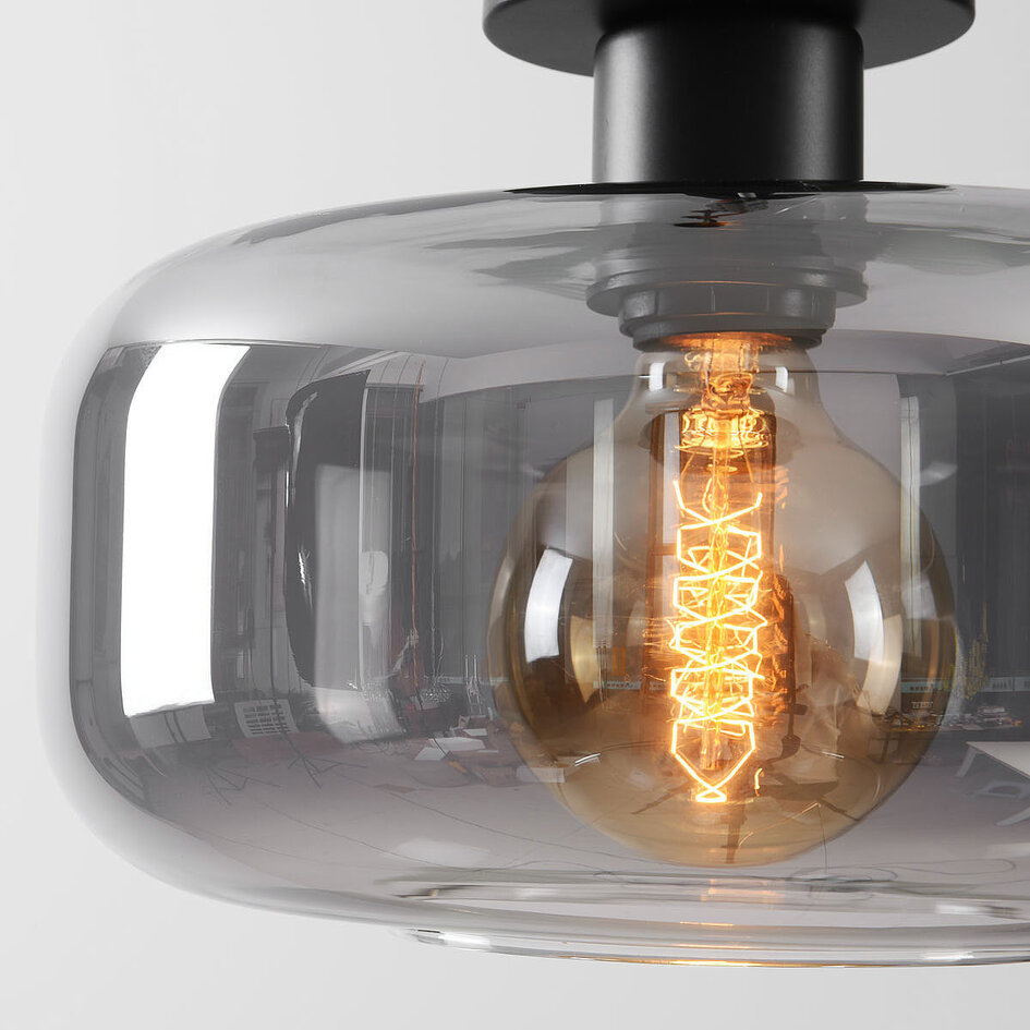 Plafonnier dôme noir avec verre fumé