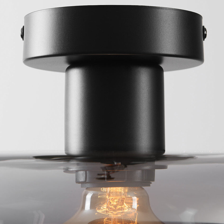 Plafondlamp Dome zwart met smoke glas