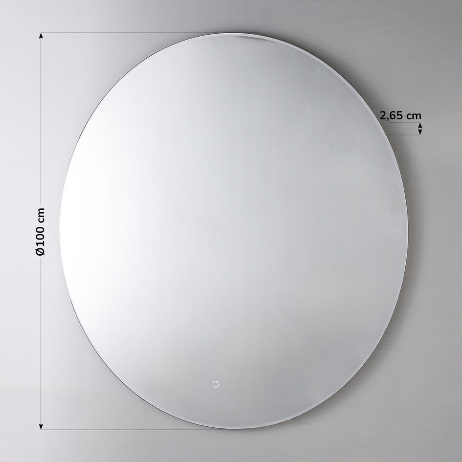 Miroir de salle de bain avec éclairage Reflecta Ø100 cm - LEDs dimmables avec capteur tactile, couleurs réglables et miroir chauffant