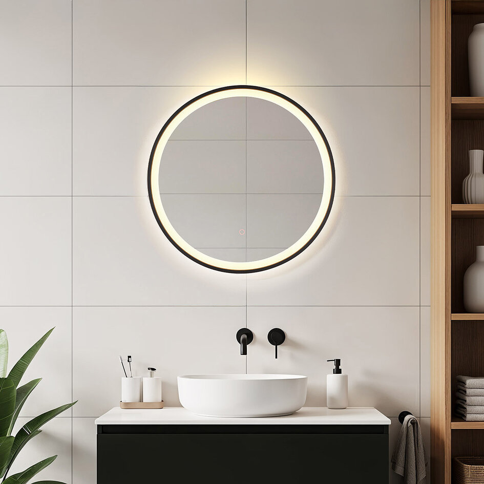 Miroir de salle de bain avec éclairage Radi Ø60 cm - LEDs dimmables avec capteur tactile, couleurs réglables et miroir chauffant