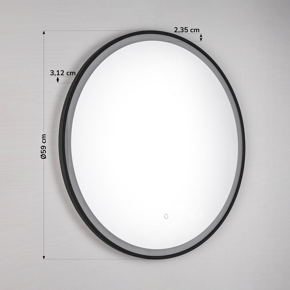 Miroir de salle de bain avec éclairage Radi Ø60 cm - LEDs dimmables avec capteur tactile, couleurs réglables et miroir chauffant