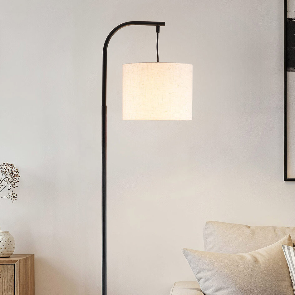 Zwarte staande lamp met linnen kap - Hygge