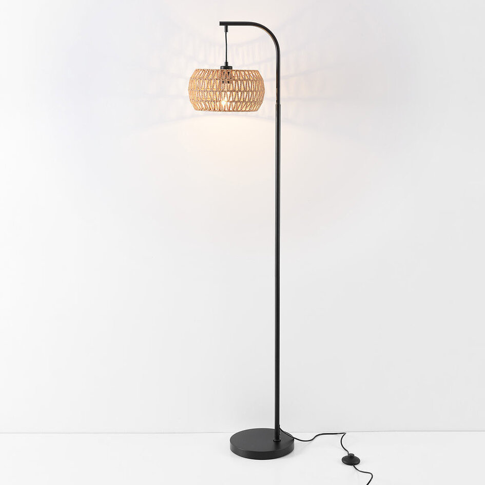 Lampadaire Japandi Sora noir avec abat-jour naturel