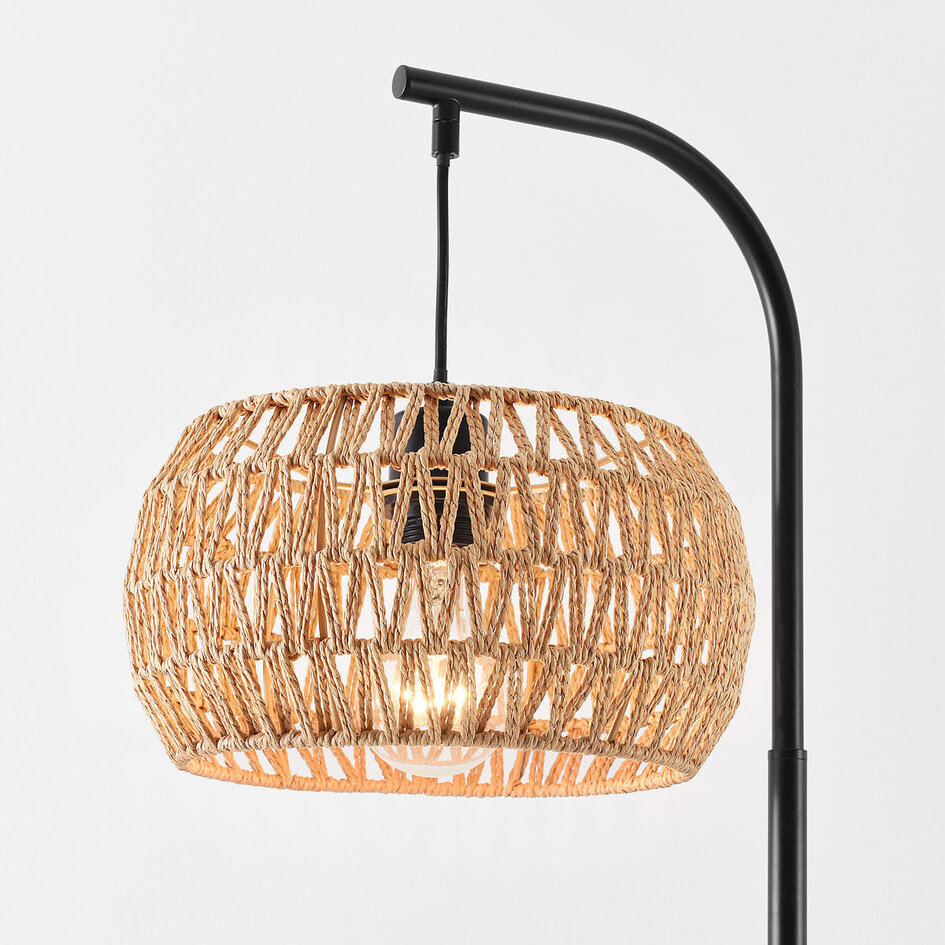 Japandi vloerlamp Sora zwart met natuurlijke kap