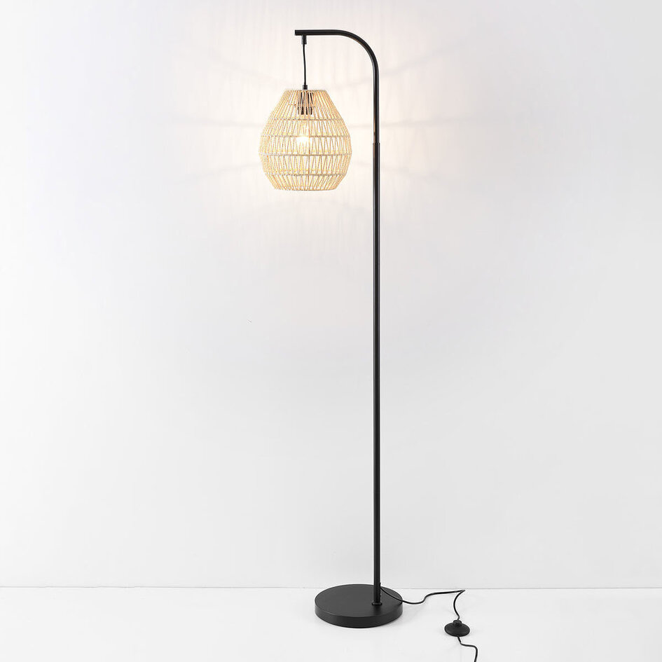 Staande booglamp Lys zwart met natuurlijke kap