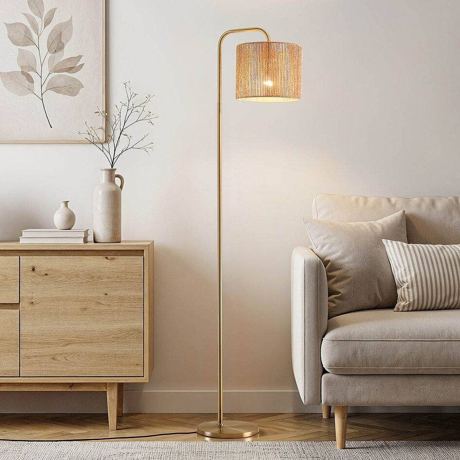 Vloerlamp Kiri met natuurlijke lampenkap