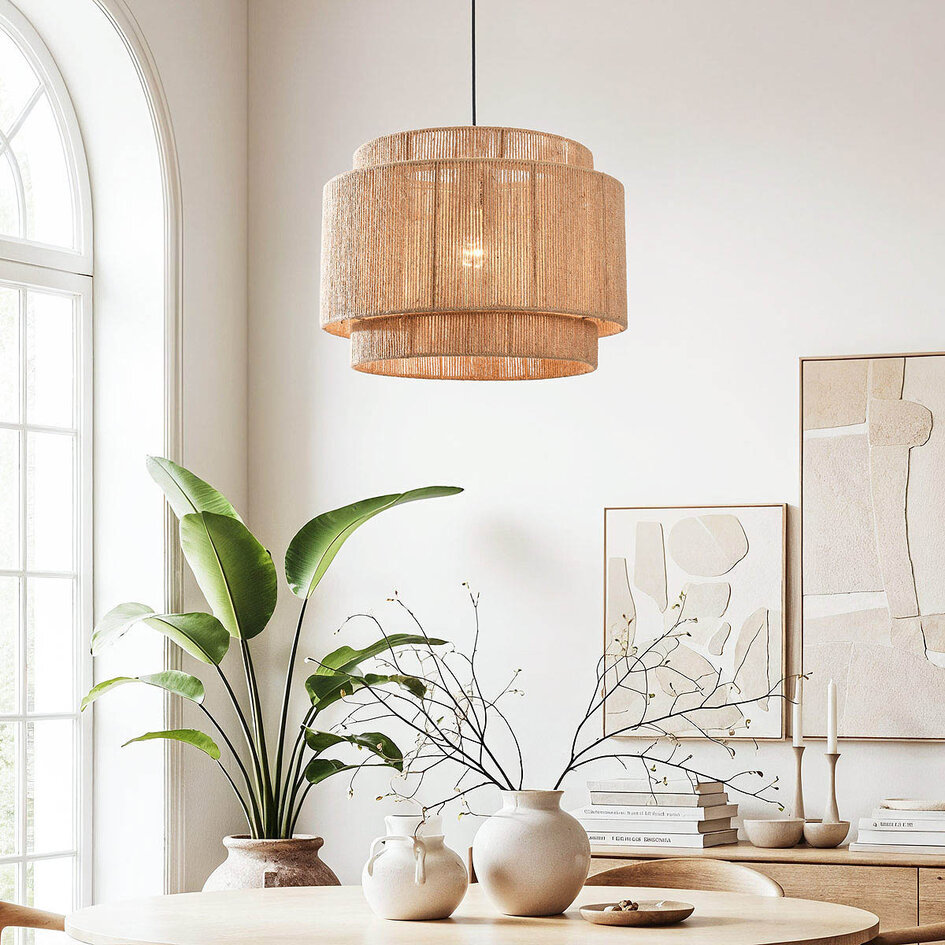 Natuurlijke hanglamp Toki van gevlochten henneptouw