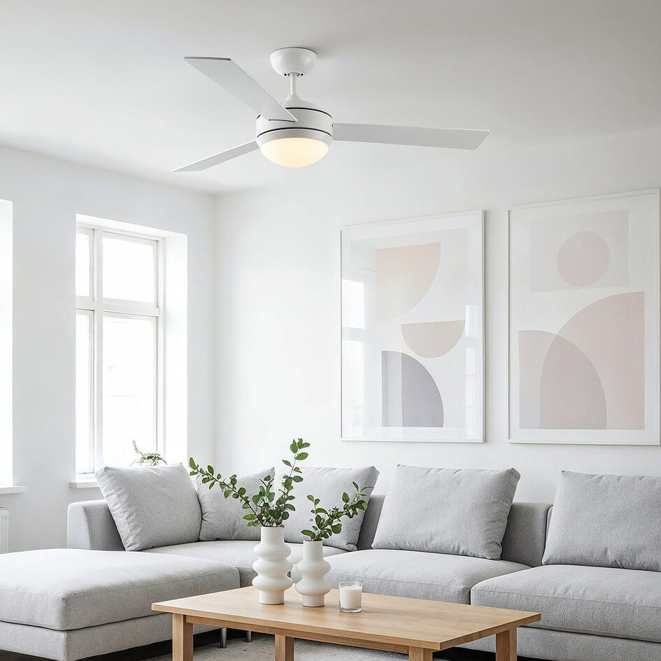 Ventilateur de plafond blanc avec télécommande et LED - Jinx