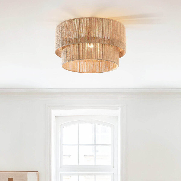 Plafondlamp Fika met gevlochten hennep kap