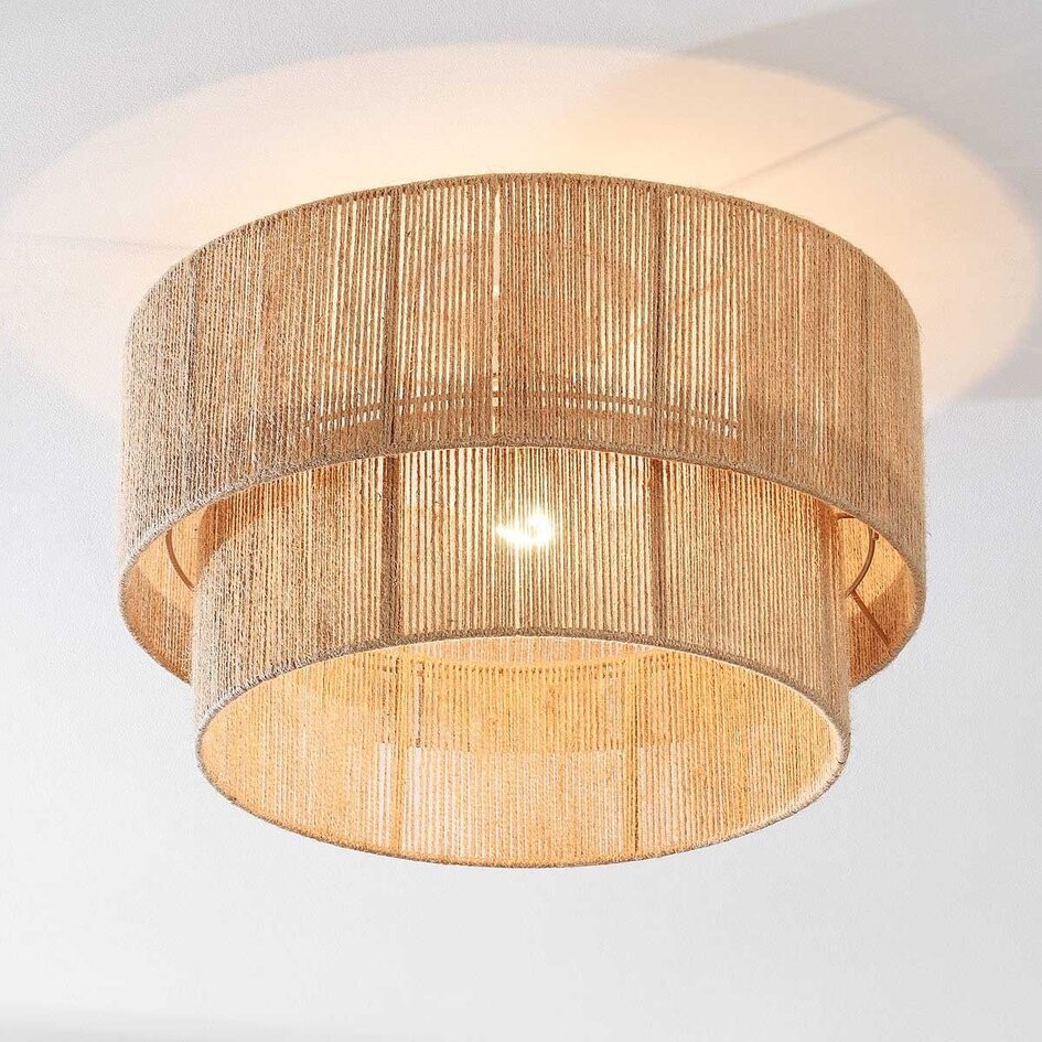 Plafondlamp Fika met gevlochten hennep kap