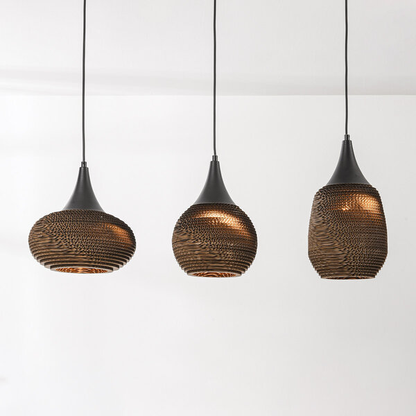 3-lichts hanglamp van karton Folia - zwart en bruin