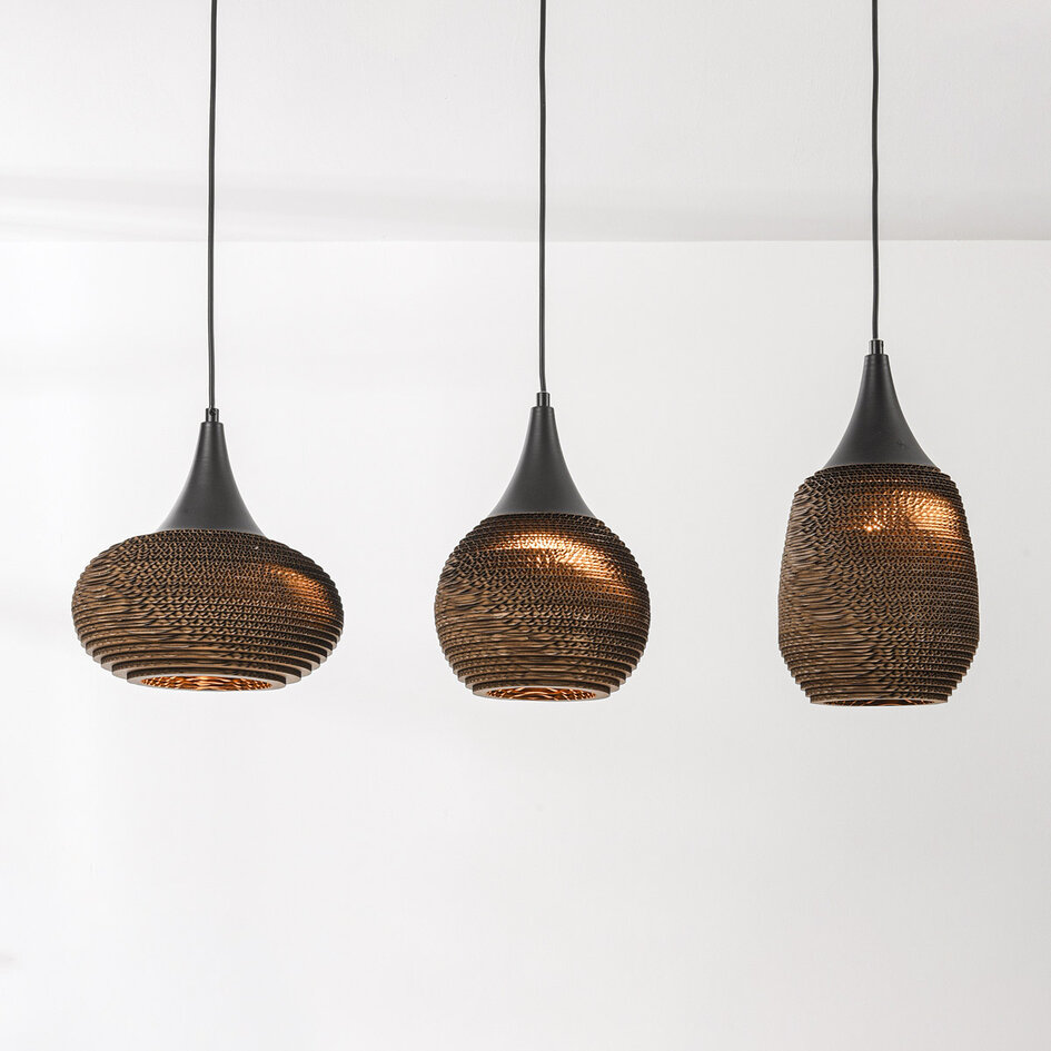 3-lichts hanglamp van karton Folia - zwart en bruin