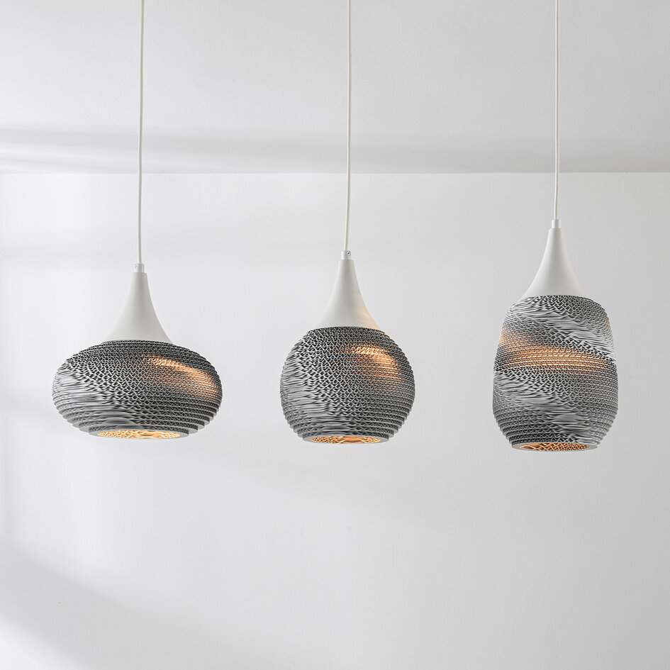 Moderne hanglamp van karton Folia, 3-lichts - wit