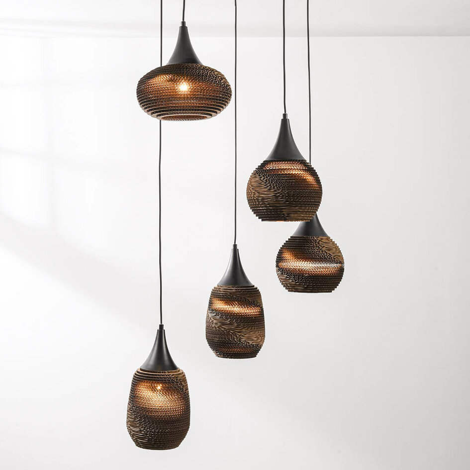 5-lichts design hanglamp van karton - Filtra