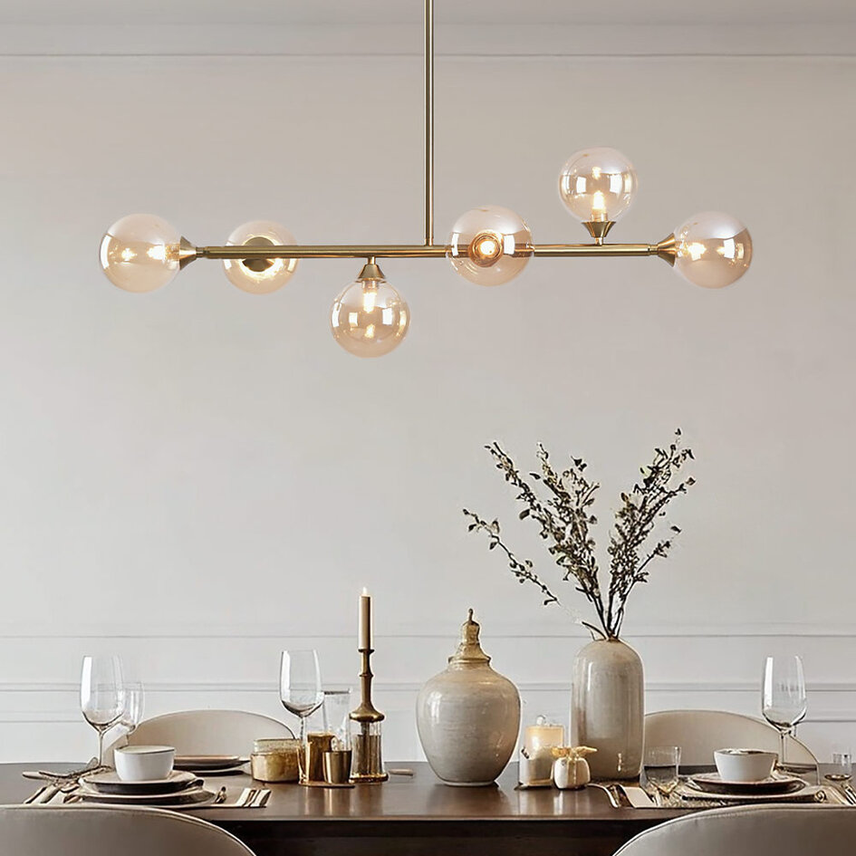 Lampe suspendue Aster - or avec verre ambré