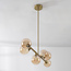 6-lichts hanglamp Aster - goud met amber glazen bollen