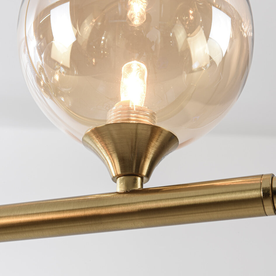 Suspension Aster 6 lumières - doré avec globes en verre ambré