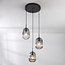 Lampe suspendue design Isara avec verre fumé nervuré, 3 lumières