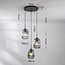 3-lichts hanglamp Isara - geribbeld rookglas