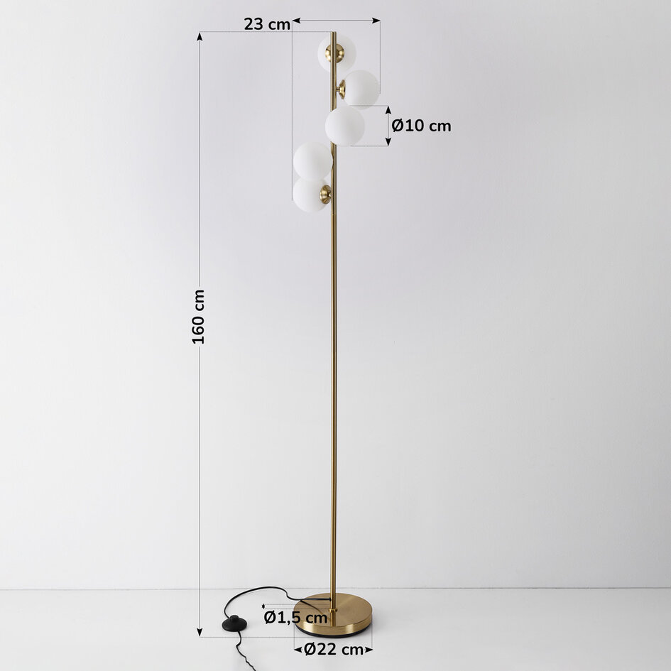 Lampadaire design doré avec verre blanc laiteux - Tyson