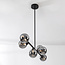 Design plafondlamp zwart met smoke glas, 6-lichts - Aster