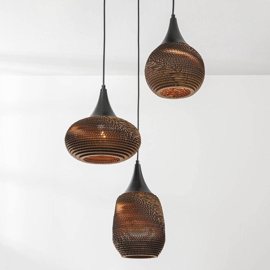 3-lichts design hanglamp van karton Zensa - zwart en bruin