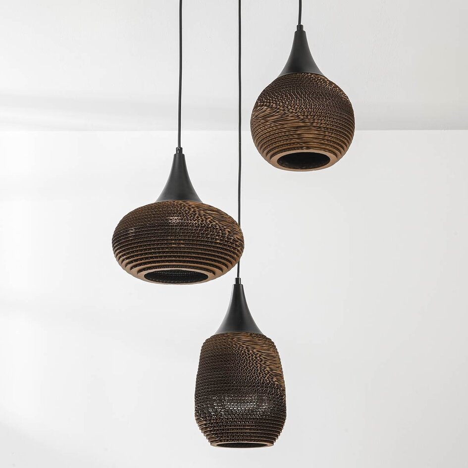 3-lichts design hanglamp van karton Zensa - zwart en bruin