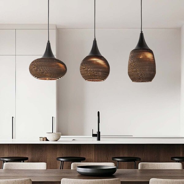 Lampe suspendue à 3 lumières en carton Folia - noir et marron