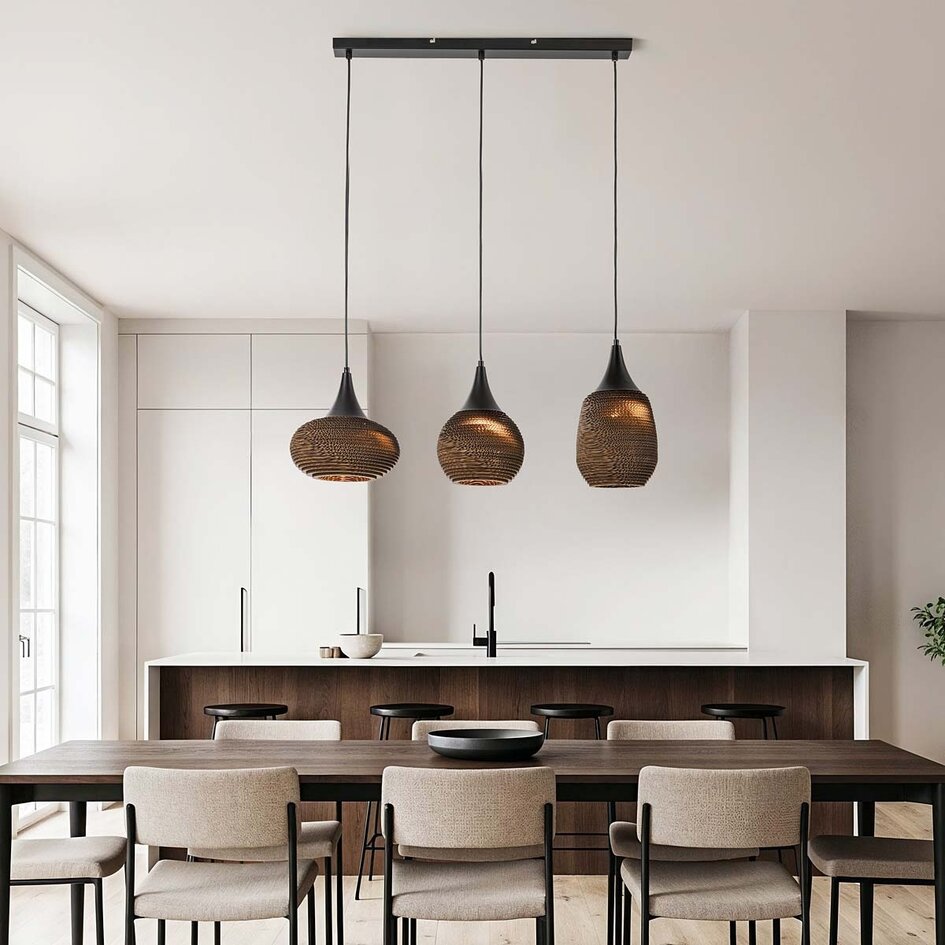 Lampe suspendue à 3 lumières en carton Folia - noir et marron
