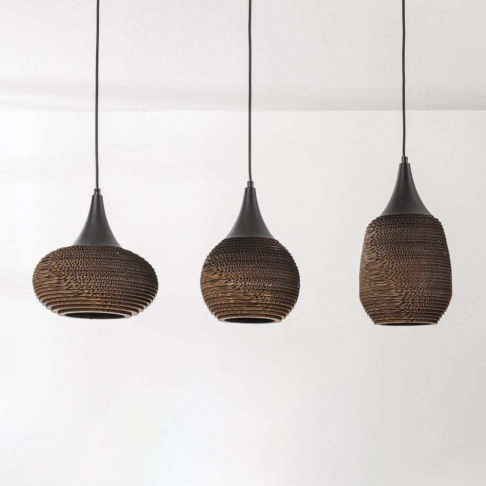 Suspension 3 lumières Folia - carton recyclé noir et brun