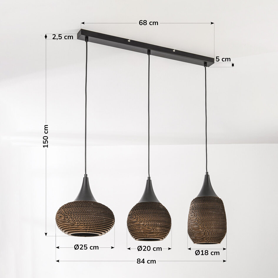 Lampe suspendue à 3 lumières en carton Folia - noir et marron