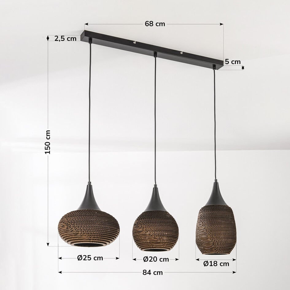 Suspension 3 lumières Folia - carton recyclé noir et brun