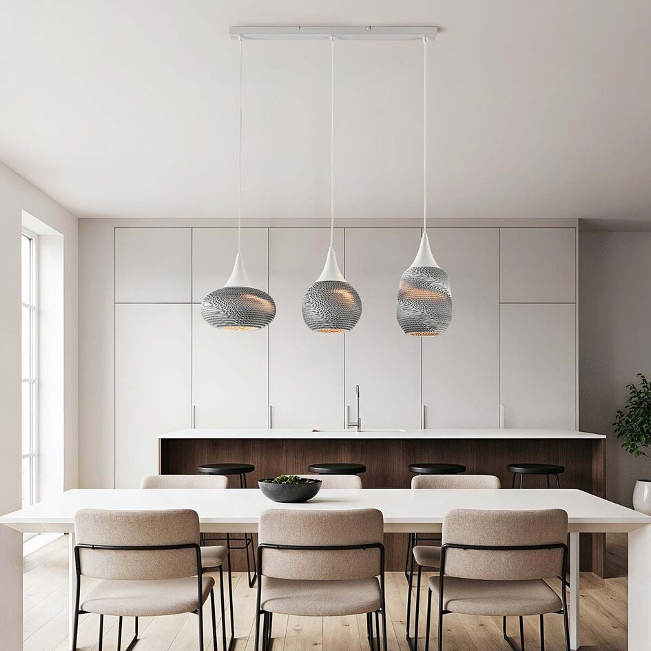 Lampe suspendue moderne en carton Folia, 3-lumières - blanc